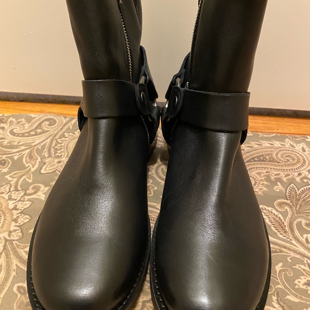 Frye Black Leather Moto Boots